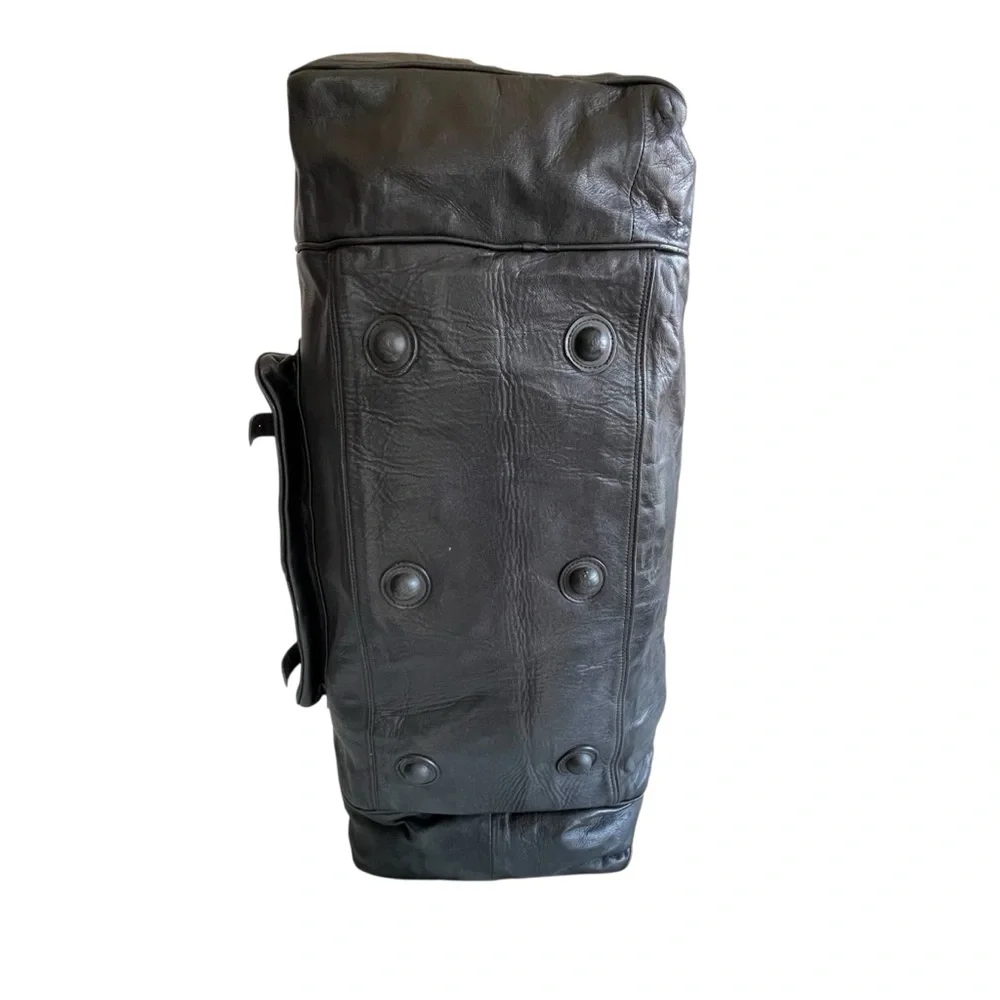 Black Leather Weekender Duffel Bag - Unbranded